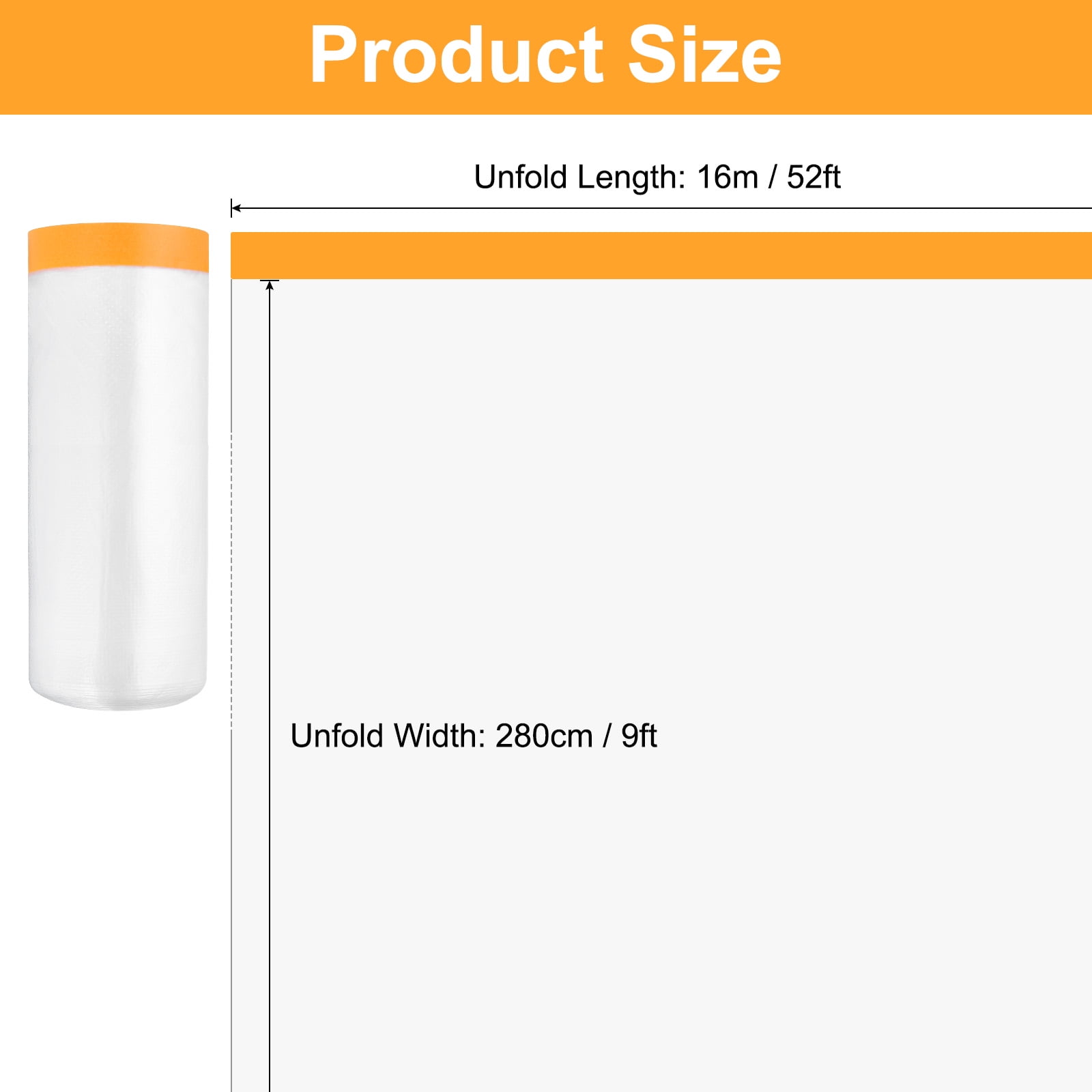 Uxcell 2 Rolls Painters Plastic With Tape, 9 x 52 Ft  Pre-Taped Masking Film Tape, Yellow/Clear