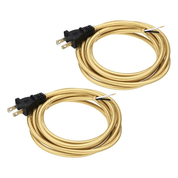 Uxcell 6Ft 18/2 Cloth Covered Lamp Cord with Plug, 2 Pcs Vintage Electrical Lamp Cord with Stripped Ends for Extension Wiring DIY Repairing, Light Gold