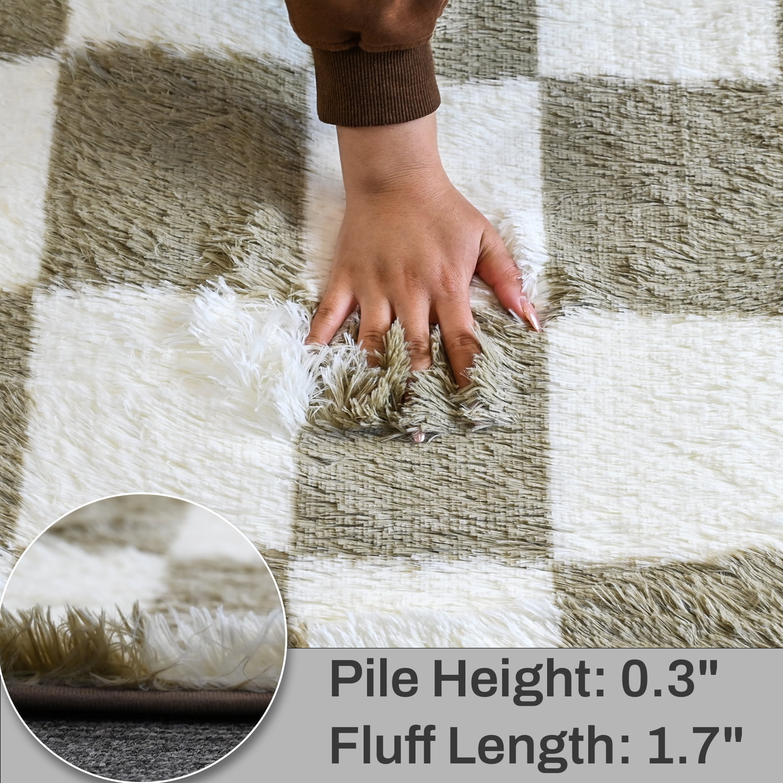 Pentantan 8ft x 10ft Shag Area Rugs for Living Room, Classic Checkered Fluffy Bedroom Carpet, Beige & White