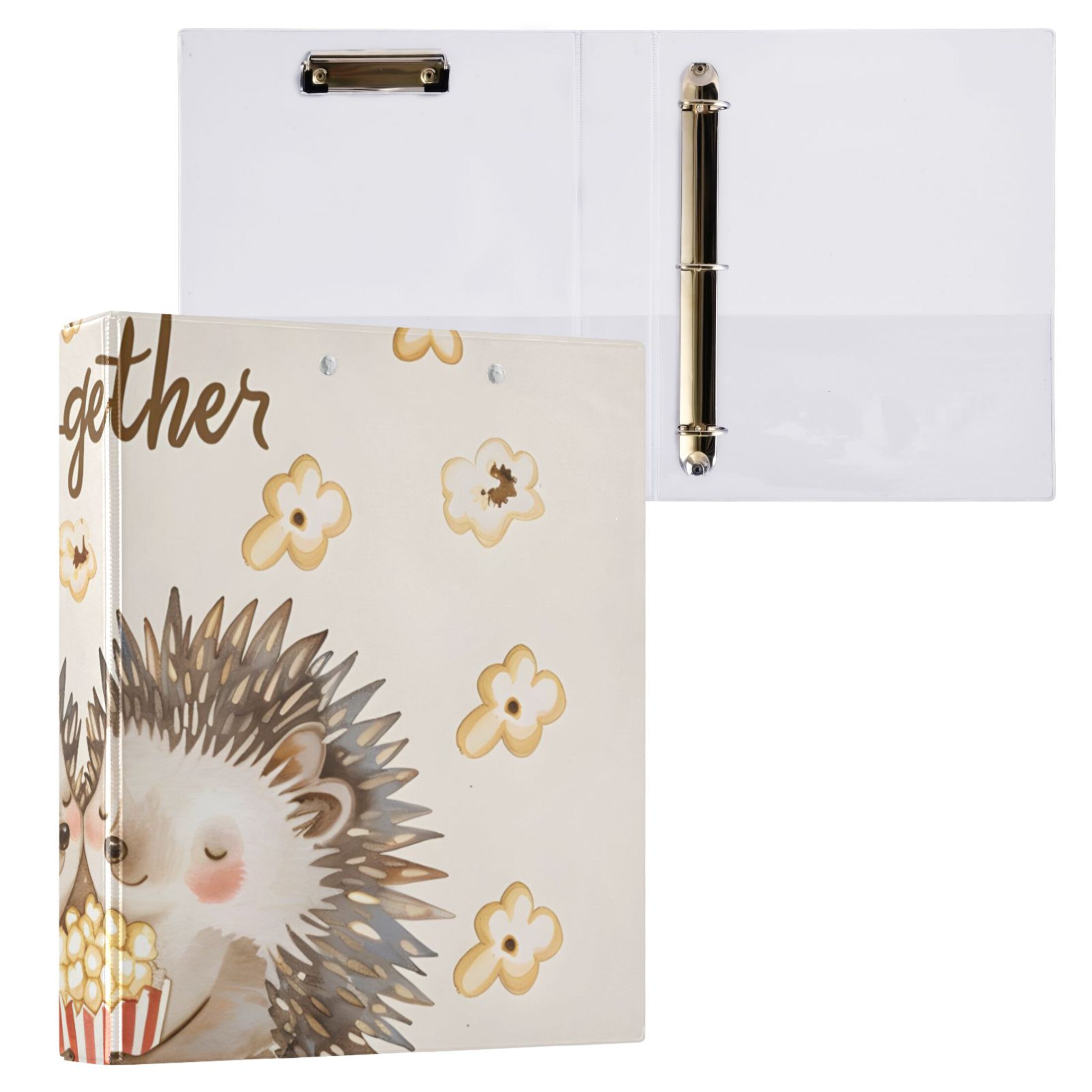 Hedgehogs Popcorn 3 Ring Binders 1.5 inch Hardcover File Folders with Interior Pockets A4 Size Organizer for School Office Hospital