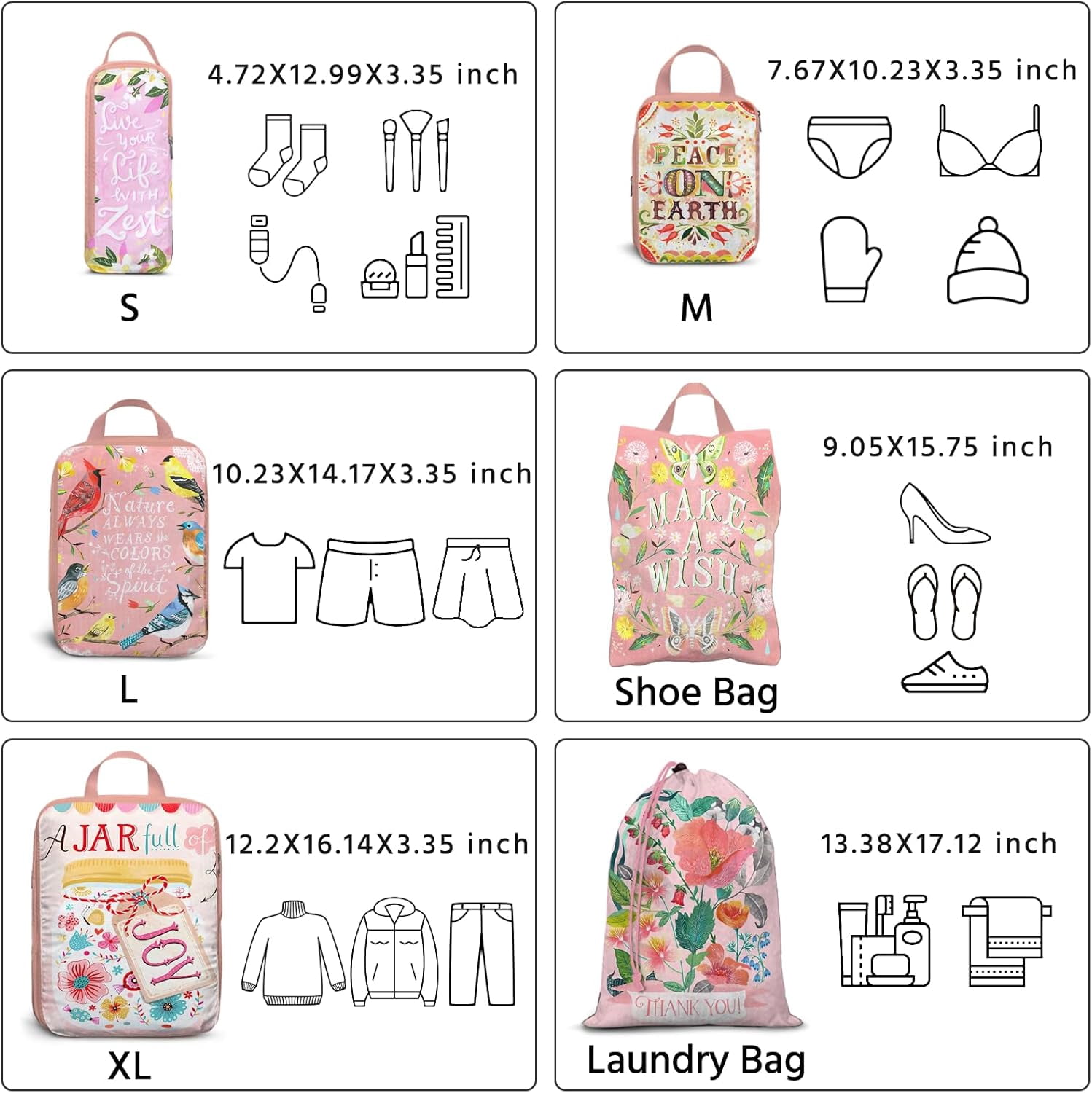 6 Set Compression Packing Cubes Waterproof Suitcase Travel Bag Organizer Luggage Backpack Travel Cubes for Packing