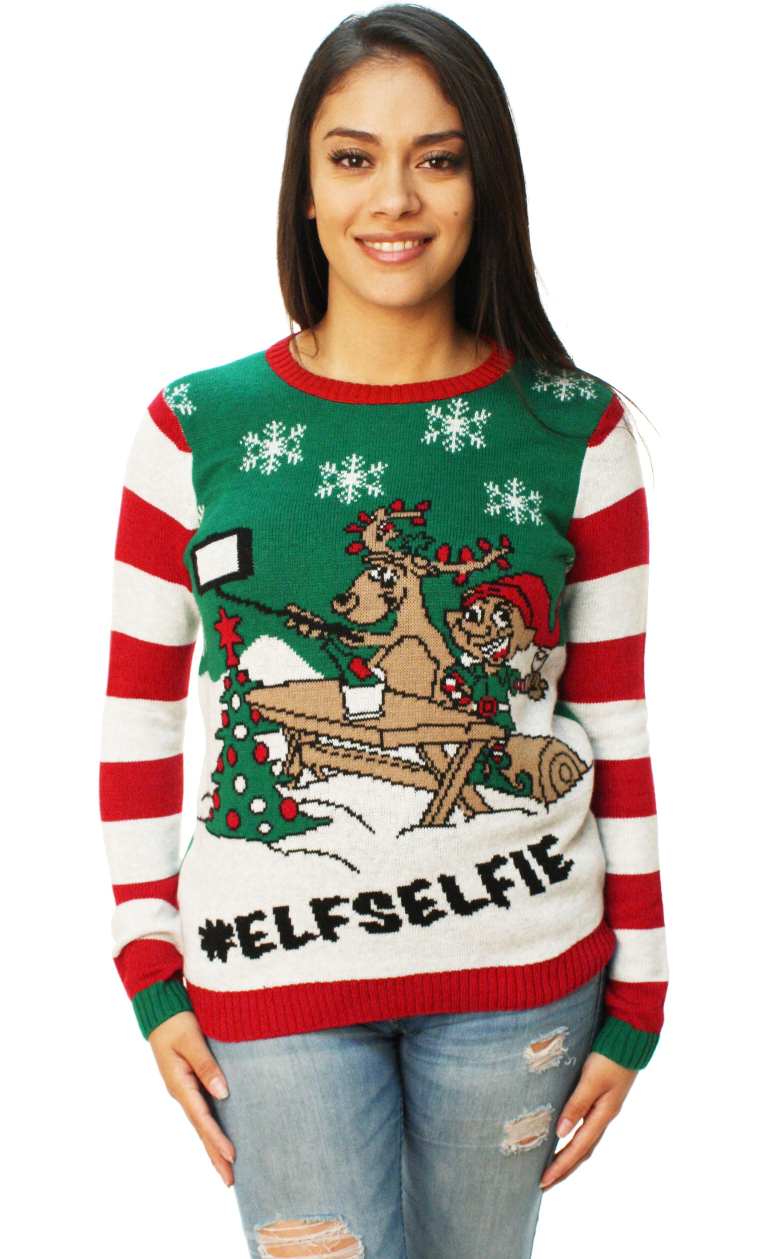 Womens Ugly Christmas Sweater ELF Body Size S M L XL Holiday Party New 