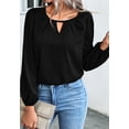 thumbnail image 3 of Solid Color Keyhole Front Pleated Round Neck Blouse for Women Black Large, 3 of 4