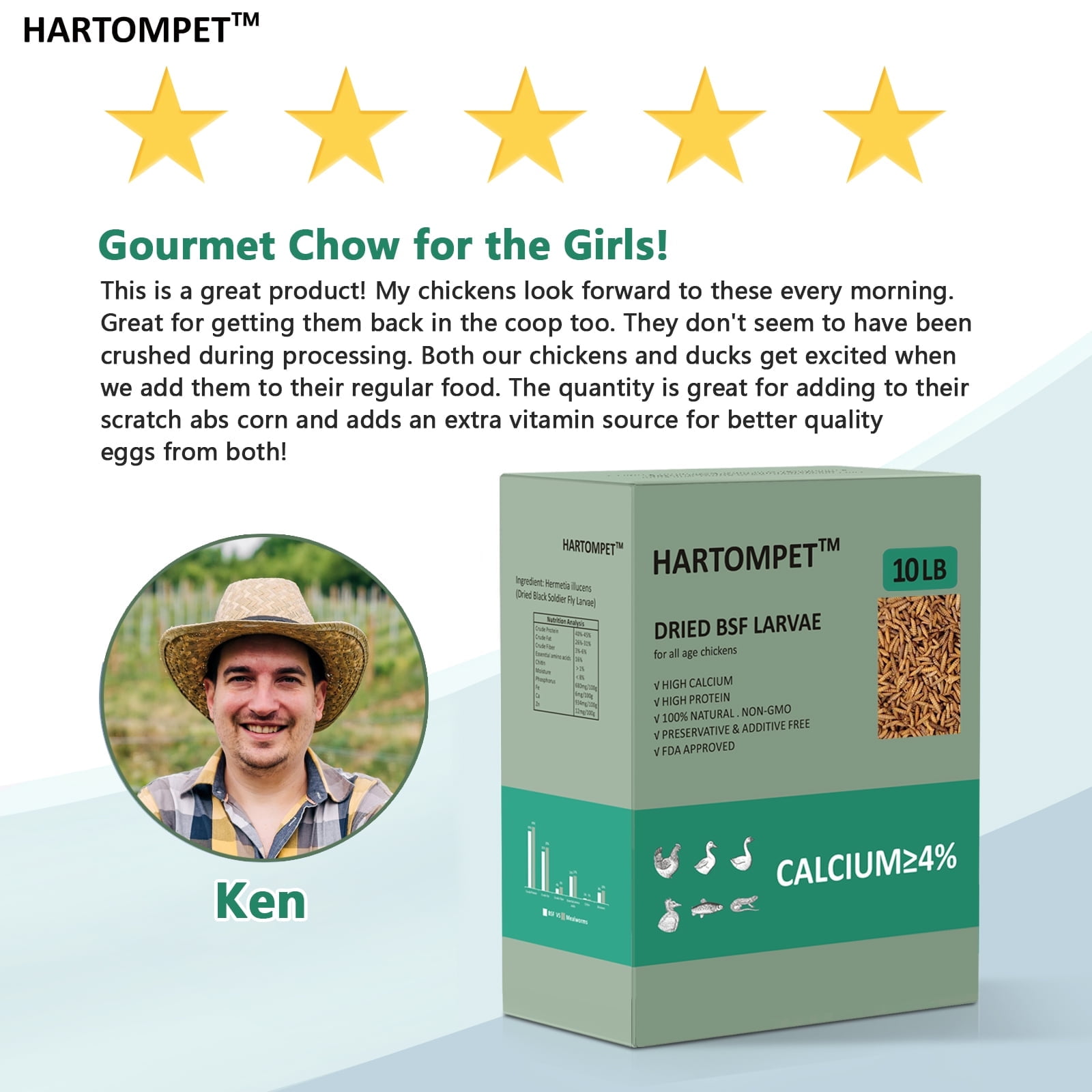 HARTOMPET 10LB Premium Dried Black Soldier Fly Larvae - 85X Calcium,Non-GMO Treat for Poultry Health