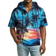 thumbnail image 7 of Men's Casual Hawaiian Print Hooded Zipper Neck Short Sleeve Sweatshirt, Tropical Theme Top for Vacation and Beach,Blue,L, 7 of 7