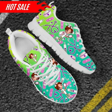 

Brand Design Custom Shoes Nursing Shoes for Women Cartoon Nurse Doctor Pattern Lace Up Outdoor Walk Sneaker Ladies Hospital Work