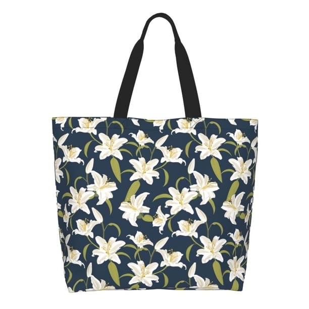 Balery Lilies Flowers Bolsa Tote Estilo Estético con Cremalleras, Bolsa de Hombro, Bolsa de Compras Grande y Plegable