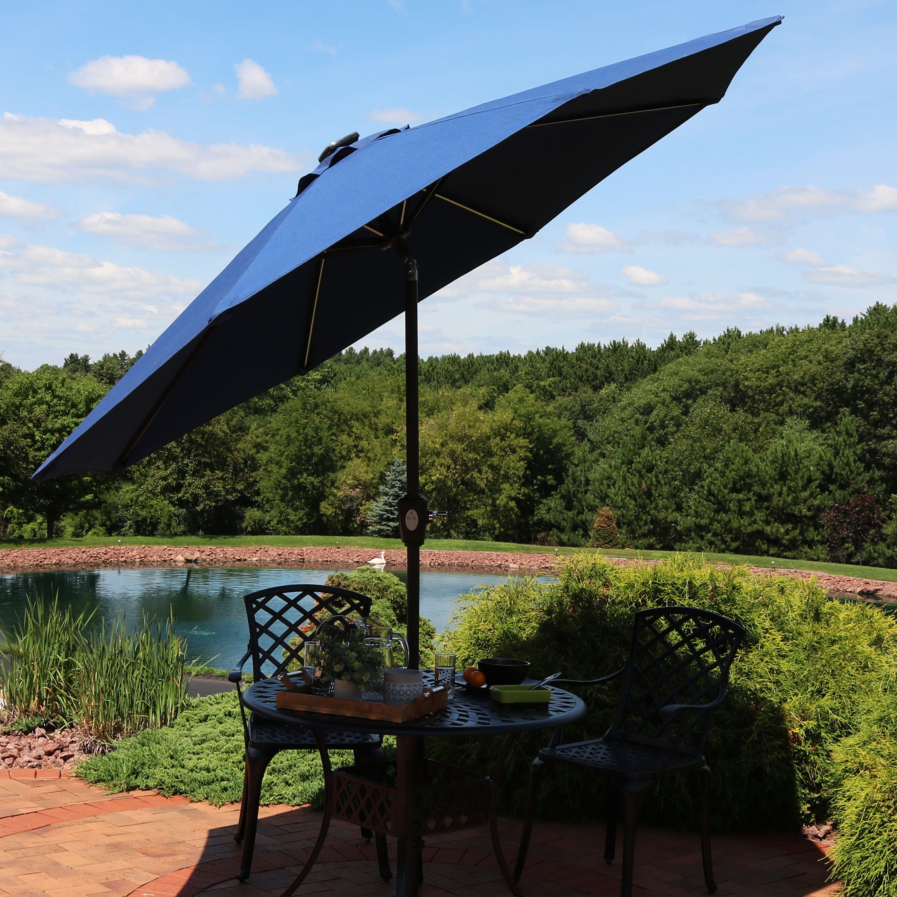 Sunnydaze 9 Foot Solar Powered Led Lighted Spun Poly Patio Umbrella Sunnydaze 9 Foot Solar Powered Led Lighted Spun Poly Patio Umbrella With Push On Tilt Crank Outdoor Rust Resistant Aluminum Burnt Orange