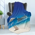 thumbnail image 4 of Seaside Soft Flannel Fleece Blanket, Summer Beach Cruise Boat Trip Tourism Transportation Tranquil Nautical Outdoor, Cozy Plush for Indoor and Outdoor Use, 50" x 70", Blue and White, by Ambesonne, 4 of 5