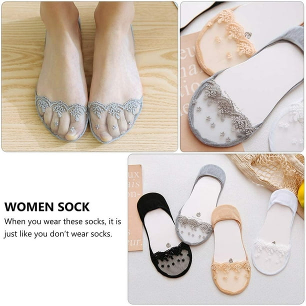 HTOOQ Womens Lace No Show Socks Boat Liner Socks Non Slip Hidden Invisible  Socks For Women Summer Heel Sandals 4 Pairs - - 
