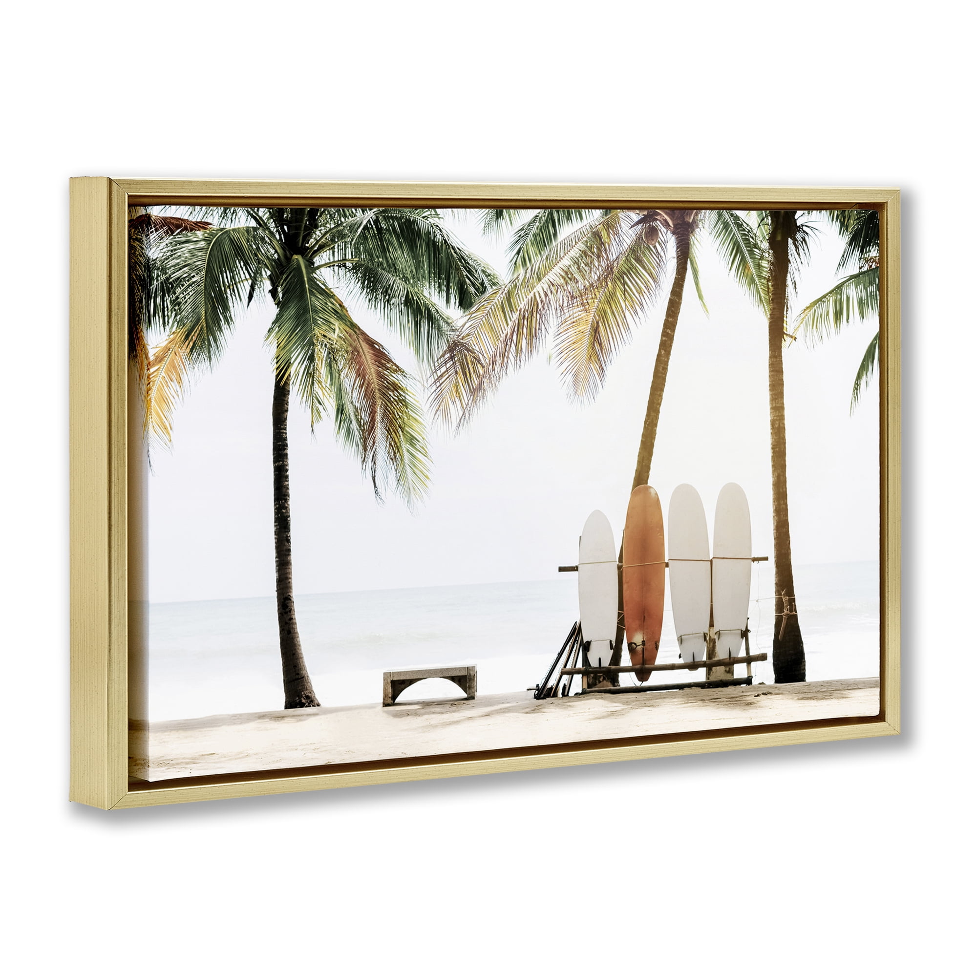 Stupell Industries Hawaii Surfing View Nautical & Beach Photography Gold Floater Framed Canvas Art Print Wall Art, 31 x 21
