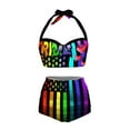 thumbnail image 3 of Renewold Fashion Lace up Swimsuit for Women Tummy Control Halter Neck Top Bikini Set Size 2XL Colorful American Flag Hearts High Waisted Swimming Suits with Bottom, 2 Pieces, 3 of 6