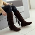 thumbnail image 2 of Fesfesfes Western Boots Women Fringed Round Toe Warm Fall Winter High Long Low Heel Retro Women's US:5.5(36), 2 of 7