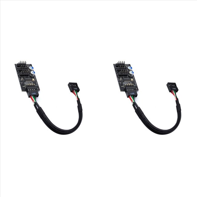 2X Conector de Concentrador USB de 9 Pines Divisor USB 1 A 3 USB2.0 Cable de Placa de Cabecera de 9 Pines para Refrigeración por Agua