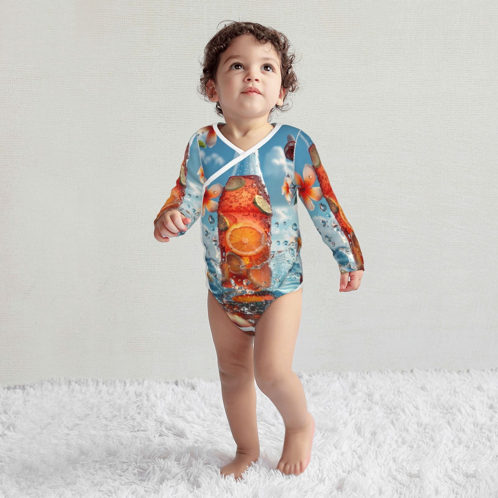 Xecao Refreshing Citrus Splash Print Baby unisex-baby Cotton Long-sleeve Bodysuits-12 Months