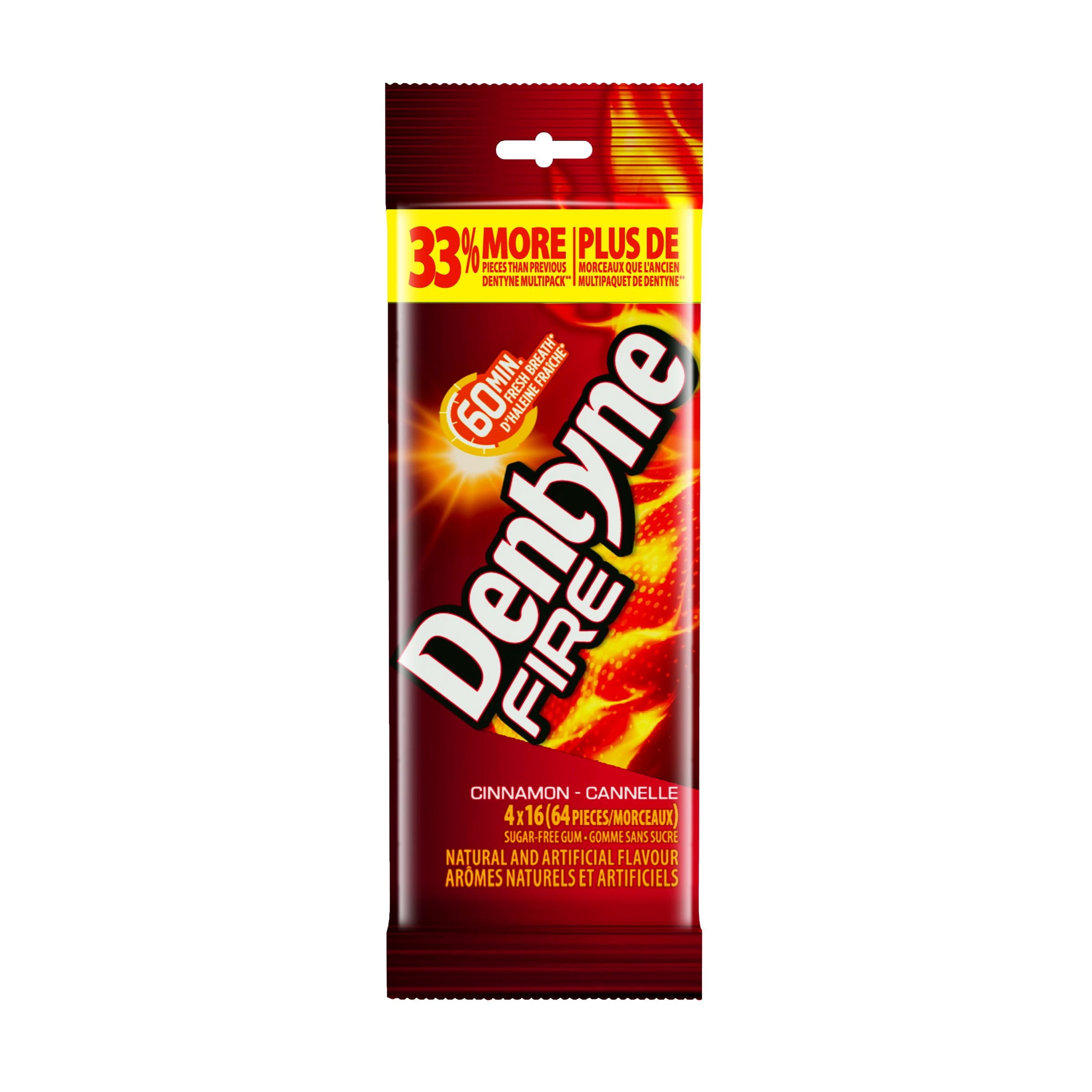 Dentyne Fire, Gomme sans sucre cannelle, paquet de 4 (64 pièces)