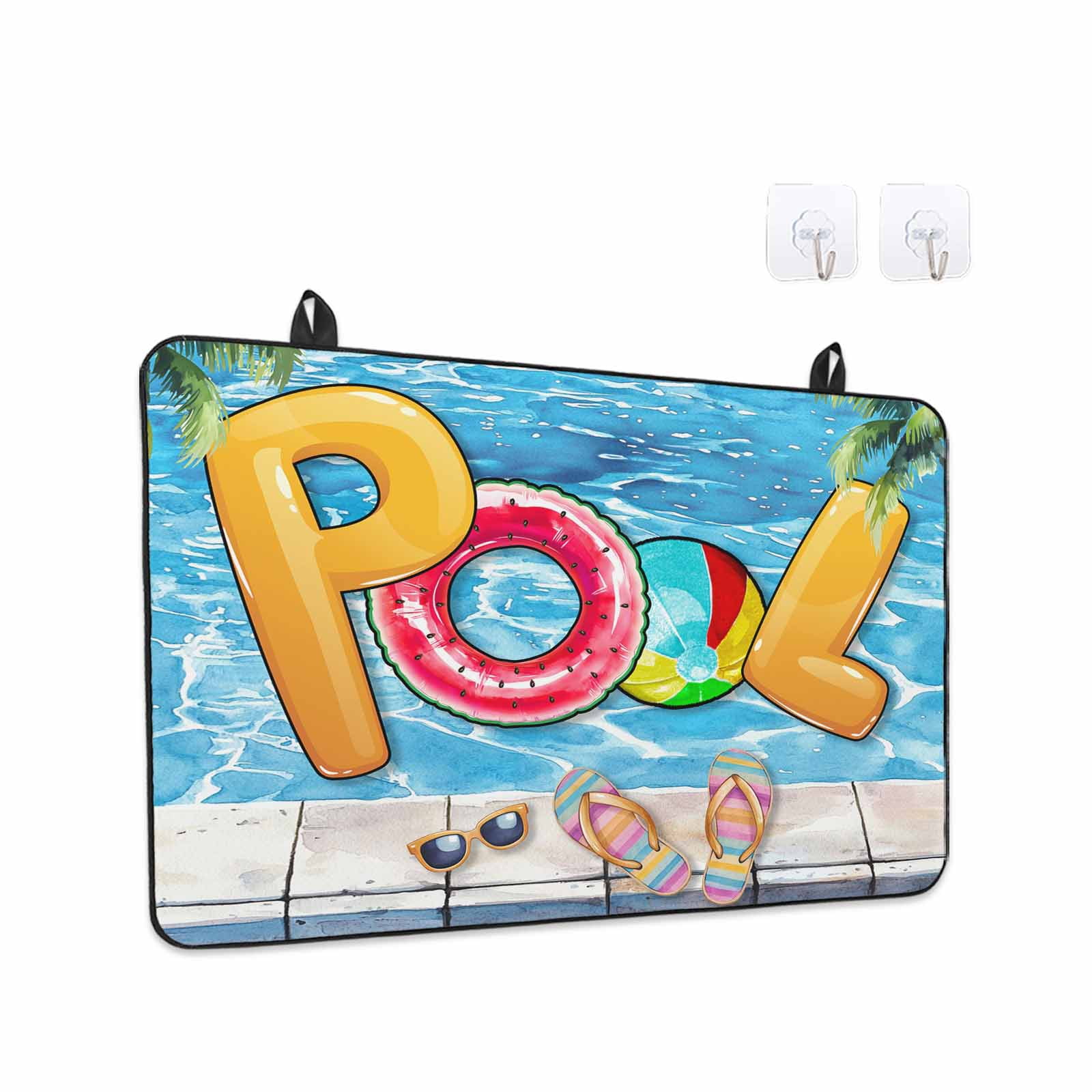 Blue Summer Pool Stove Top Cover for Electric Stove, Heat-proof & Non Slip Glass Top Stove Cover Protector, Watermelon Swimming Ring Slippers Kitchen Flat Cooktop Rubber Mat 24x21 Inches
