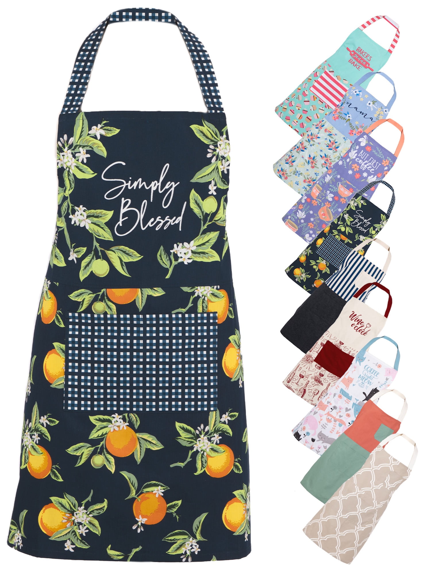 (4 pack) Mainstays Chef Kitchen Apron, 28" x 32" Lemon Cotton Bib Apron with Pockets for Cooking, Baking, Gardening in Navy