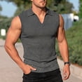 thumbnail image 2 of Men's Sleeveless Tank Top Polyester Spandex Blend, Pullover Muscle Vest Turndown Collar, Quick Dry Breathable Casual Workout Streetwear Active Summer | Zenithor,Dark Gray L, 2 of 9