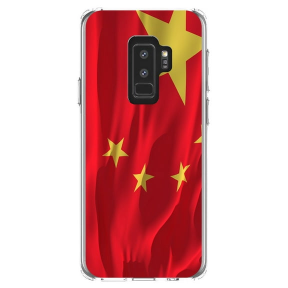 DistinctInk Clear Shockproof Hybrid Case for Samsung Galaxy S9  PLUS (6.2" Screen) - TPU Bumper, Acrylic Back, Tempered Glass Screen Protector - China Waving Flag Chinese