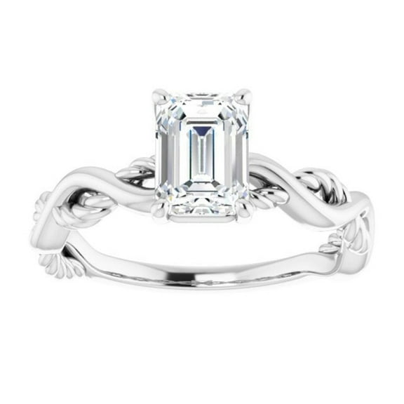Dash Jewel Stamped 14k White Gold Over Engagement Ring - 2 Ct Emerald Cut Lab Created Simulated Diamond Women's Wedding Ring - Diamond Wedding Anniversary Gifts - Promise Rings for Girlfriend