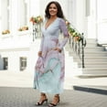 thumbnail image 3 of FKELYI Marble Pink Gold Print Long Sleeve Maxi Dress for Women V-Neck Soft Casual Dress Flowy A-Line Dresses with Side Pockets for Party Wedding Guest, 3XL, 3 of 6