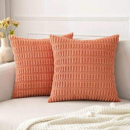 

MIULEE Pack of 2 Coral Corduroy Decorative Throw Pillow Covers 16x16 inch Soft Boho Striped Pillow Covers Modern Farmhouse Home Decor for Spring Sofa Living Room Couch Bed