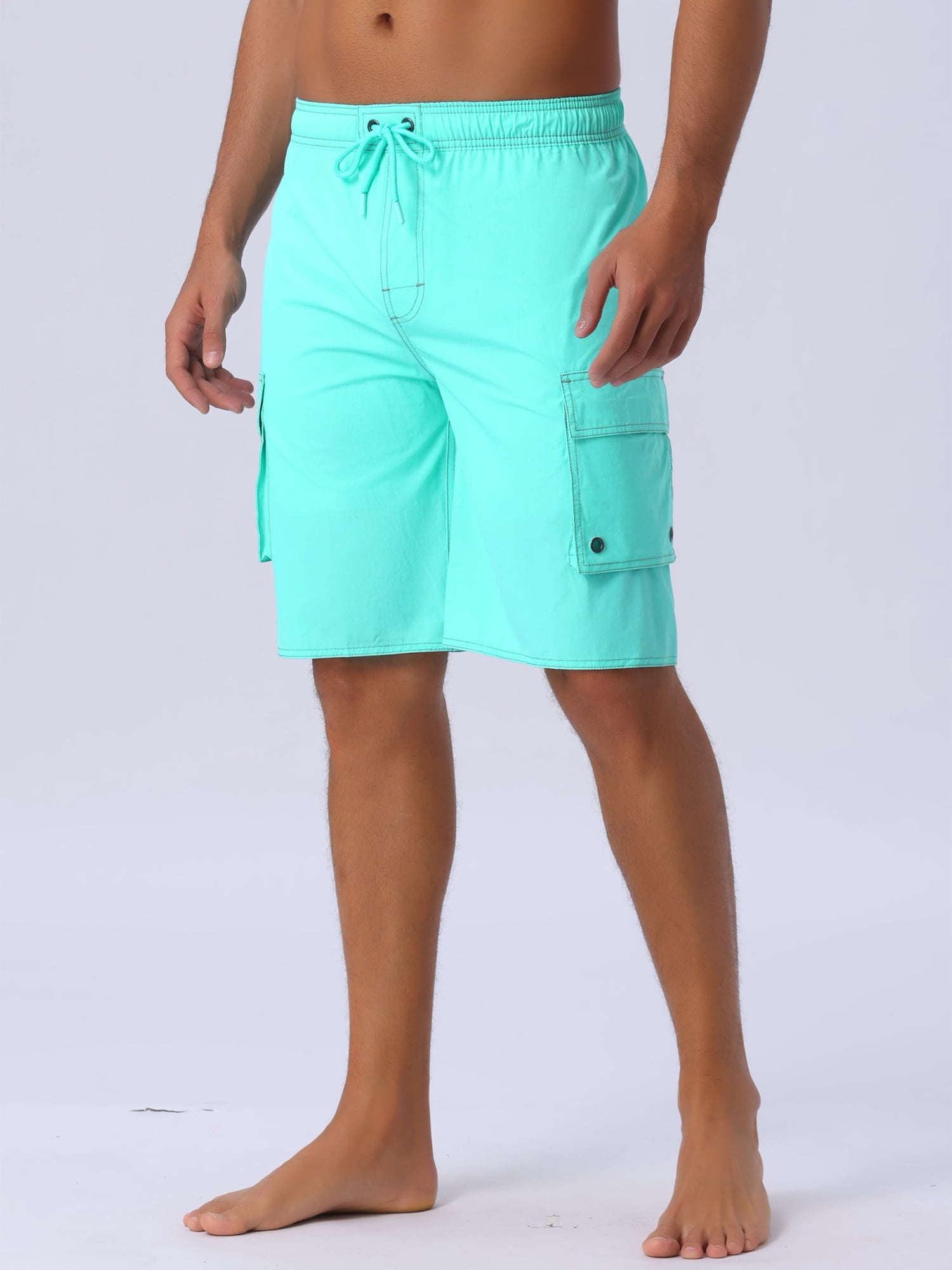DARING DIVA Men's Solid Color Side Pockets Lining Summer Board Shorts 32 Light Green