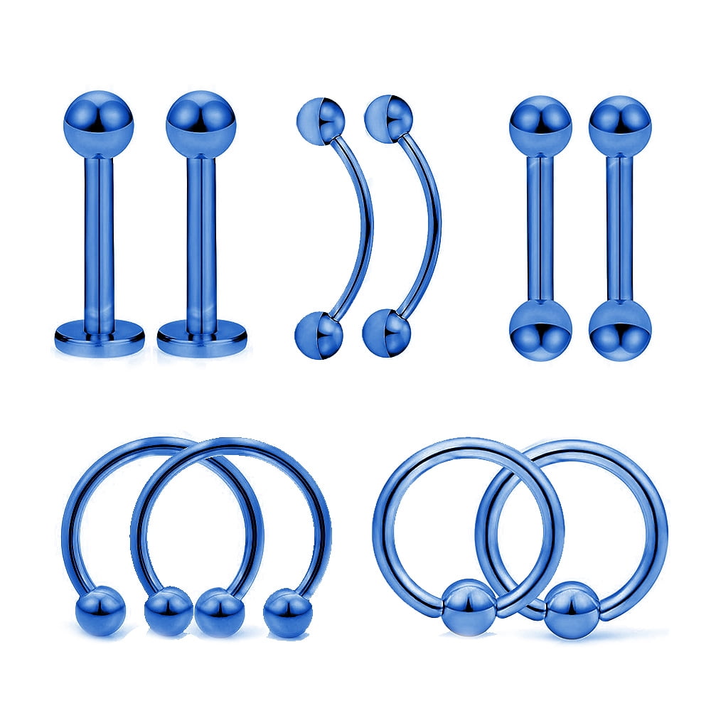 Rush 10 Pcs Body Piercing Set Men Women Stainless Steel Hypoallergenic