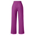 thumbnail image 3 of SNKSDGM Women's Plus Linen Pants Women Summer Boho Linen Pants Women Plus Size Petite Women Casual High Waist Pants Drawstring Capri Pants with Pockets Wide Leg Cropped Pants, 3 of 6