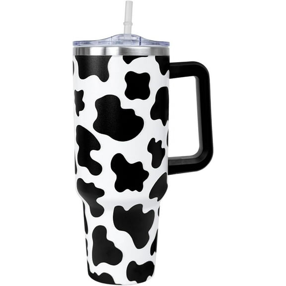 Cow Print Tumbler 40 Oz, Cow Cup Coffee Mug Water Bottle, Double Vacuum Leak Proof Coffee Travel Mug, Cow Gifts for Cow Lovers, Cow Print Stuff, Stainless Steel 40 Oz Tumbler with Handle and Straw