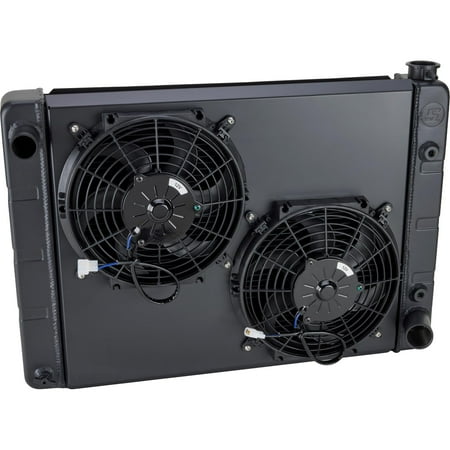 Speedway Motors WindChill SBC/BBC 3-Row Aluminum Radiator Kit with Black Epoxy Finish Built-In Cooler Dual Electric Fans & Shroud Universal 31x19 Crossflow Design for GM V8