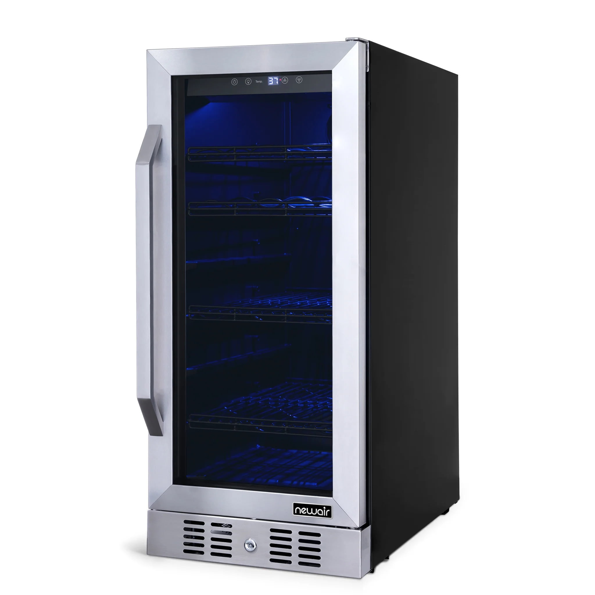 Newair 15" Wine & Beverage Refrigerator, Hold 80 Cans or 33 Bottles, Silver