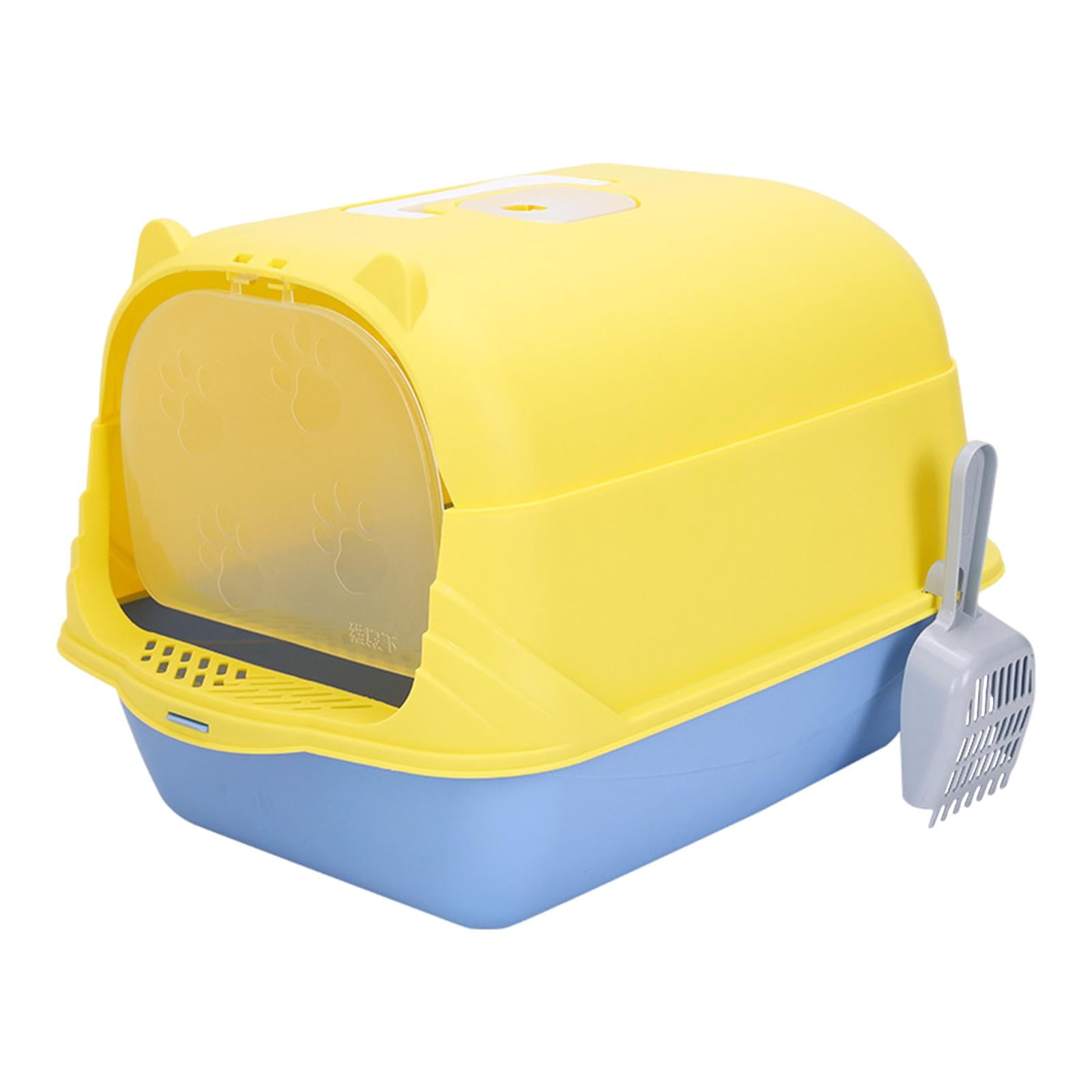 perfeclan Cat with Lid Enclosed and Covered Cat Toilet Anti Splashing Easy to Clean Kitten Potty Enclosed Yellow and Blue