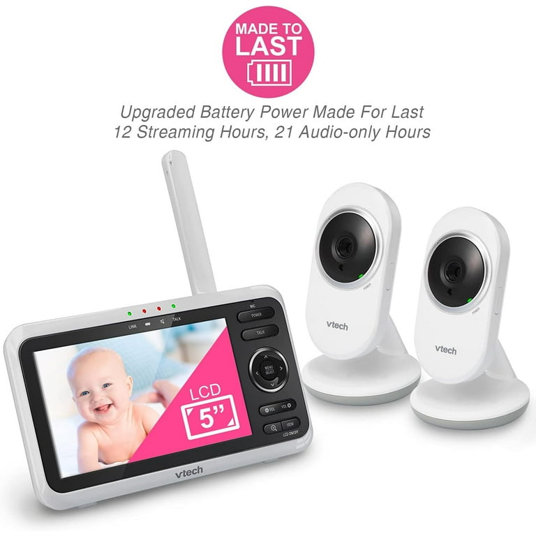 VTech [Newly Upgraded] VM350-2 Video Monitor with Battery supports 12-hr  Video-mode,21-hr Audio-mode,5' Screen,2 Cameras,1000ft Long Range,Bright