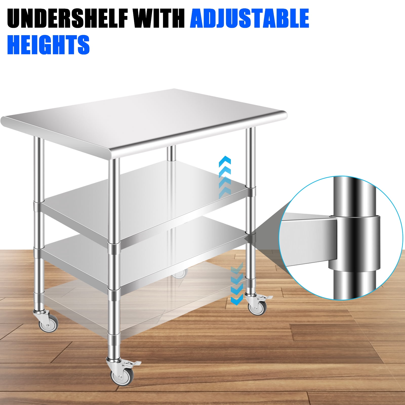 Jacgood Stainless Steel Prep Table, 36 x 24 x 35 inch, 360lbs Load Capacity Heavy Duty Metal Worktable with wheels and Adjustable Undershelf, Commercial Workstation for Kitchen Restaurant