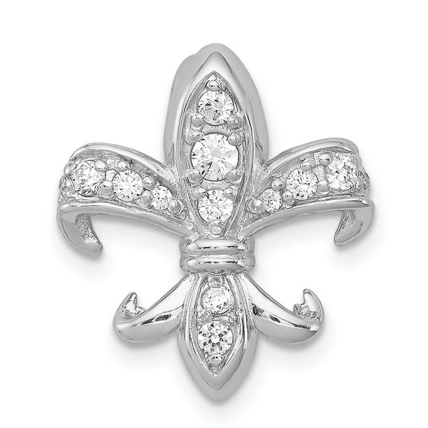 925 Sterling Silver Cubic Zirconia Cz Fleur de Lis Pendentif Pendentif Collier