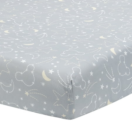 UPC: 0084122810068 | Disney Baby Mickey Mouse Gray/Yellow Celestial Fitted Crib Sheet by Lambs & Ivy