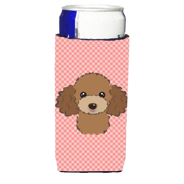 Aisladores para bebidas Checkerboard Pink Chocolate Brown Poodle Ultra para latas delgadas Caroline's Treasures BB1256MUK