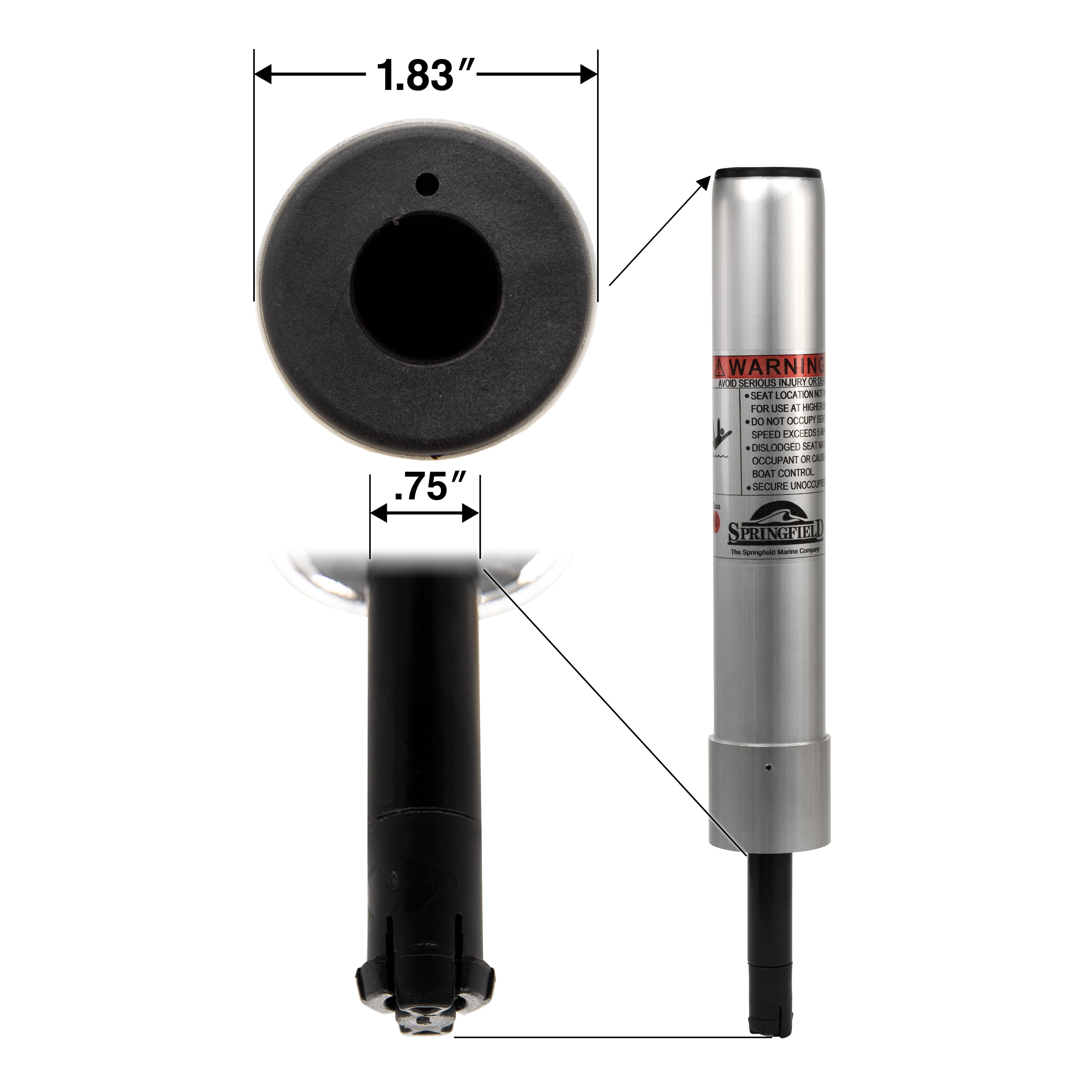 (2 pack) Springfield Marine Kingpin Standard Fixed Height Post for Boat Seat, 11 in