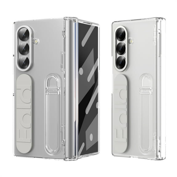 Rugged Phone Case for Samsung Galaxy Z Fold 7, Heavy Duty Shockproof Camera Lens Protection Hand Strap Kickstand Anti-Slip Drop Protective Case Cover for Samsung Galaxy Z Fold 7, Clear
