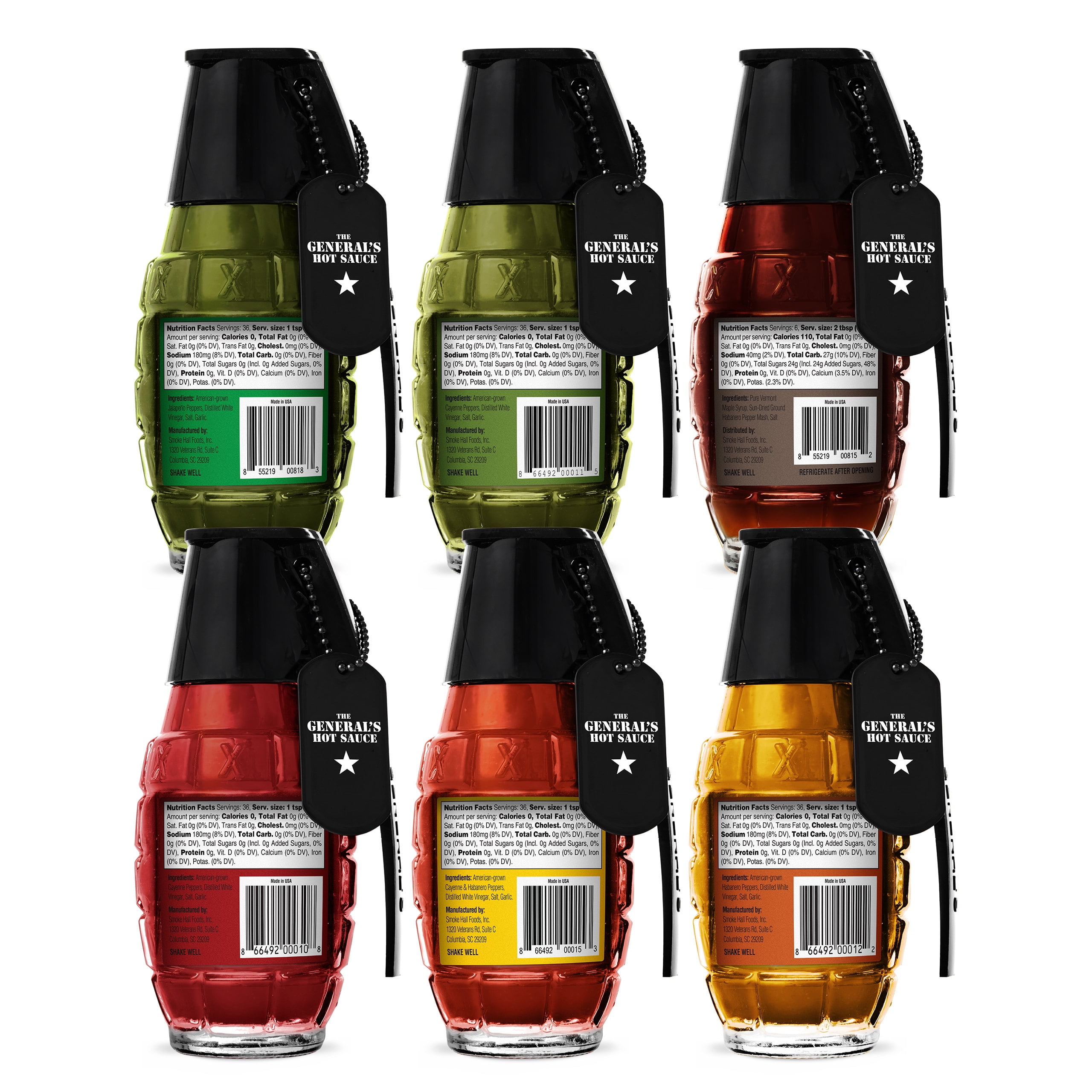 The General’s Hot Sauce Super 6 Gift Set, 5 Hot Sauces + 1 Hot Maple Syrup, 6-Pack (6oz Bottles)