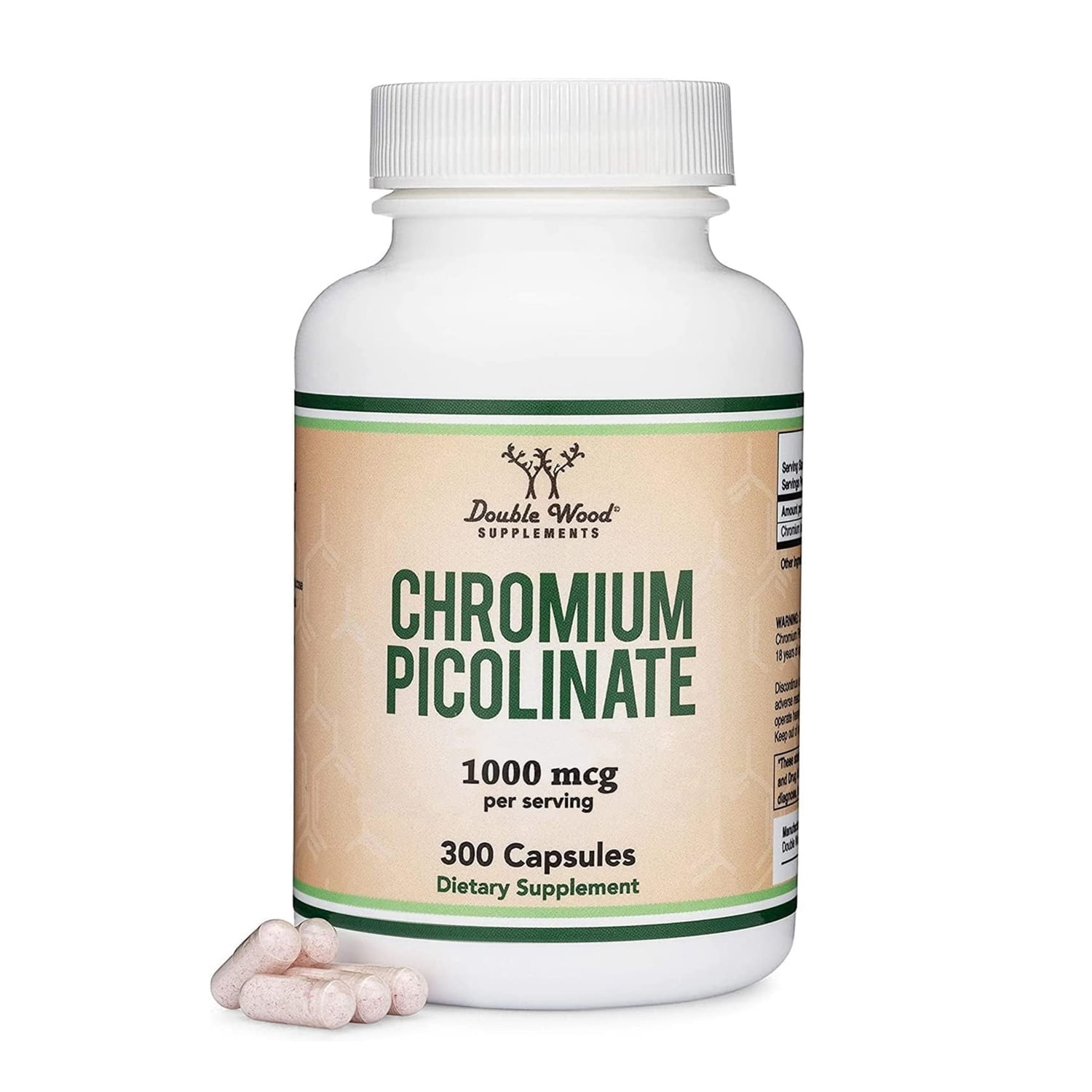 Chromium Picolinate 1000mcg for Weight Loss (High Absorption and Bioavailability) (300 Vegan Safe Capsules, Non-GMO, Gluten Free, Made in The USA) by Double Wood Supplements