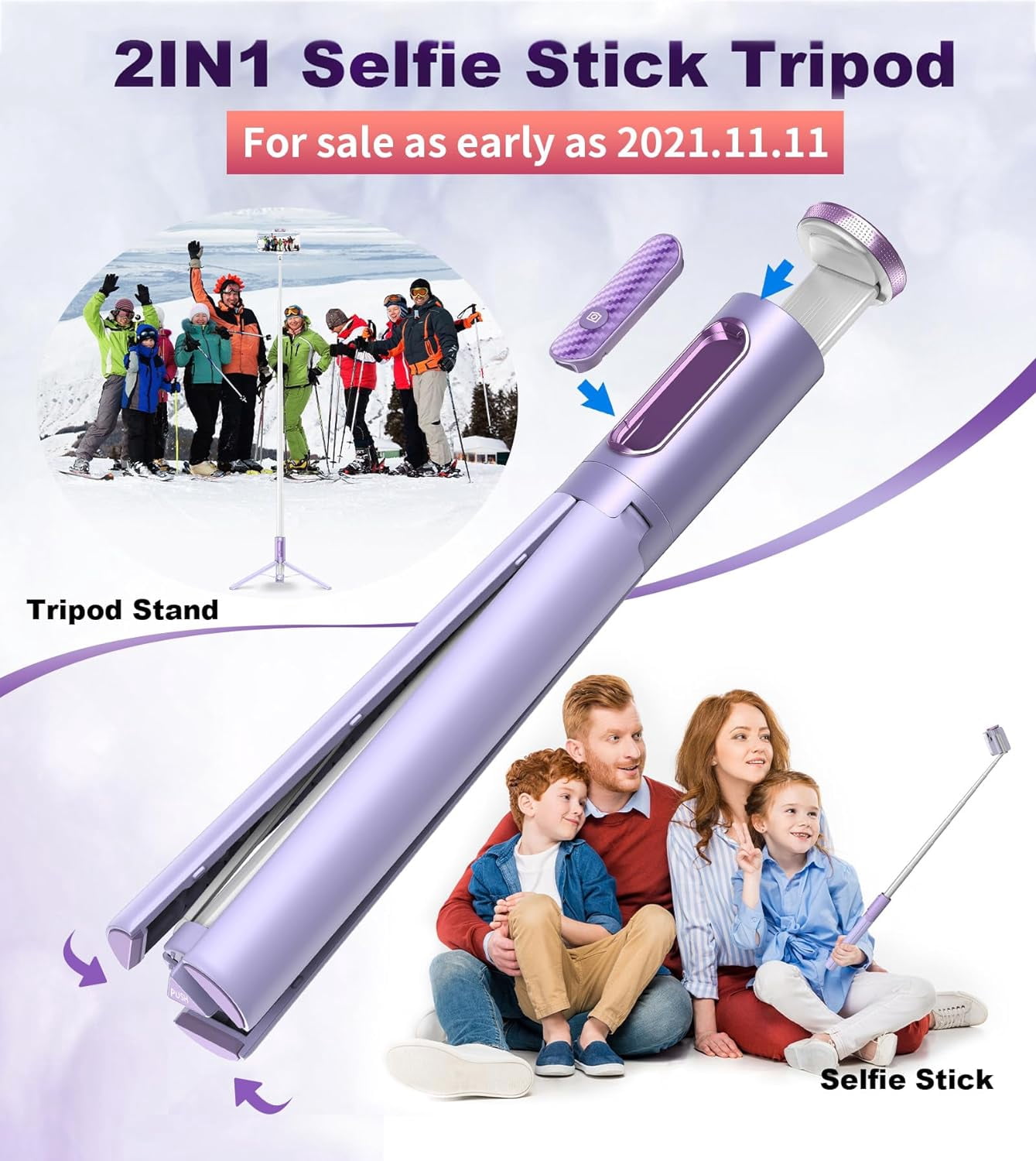 XIHAMA Travel Tripod, Cell Phone Selfie Stick, 60 Inch All-in-1 Stand with Integrated Wireless Remote, Lightweight and Portable, Extendable Tripod for iPhone and Android