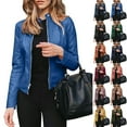 thumbnail image 5 of felwors Women's PU Leather Jacket Biker Jacket with Pockets Vintage Short Coat for Autumn Spring AG, XXXXL, 5 of 8