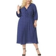 thumbnail image 1 of GRACE & GRANDEUR Robe pour Femme Grande Taille à Manches Longues à Col en V à Volants Robes 3X Bleu, 1 of 6