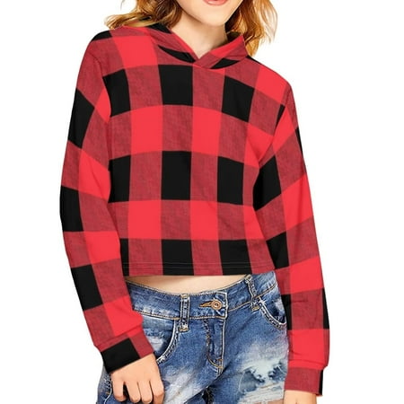 

Renewold Girls Casual Workout Running Hoodies Christmas Red & Black Plaid Print Clothes 11-12 Years Kids Crop Long Sleeve Tops Pullover Sweatshirts Soft Comfortable Jacket Winter Outdoor Shirts