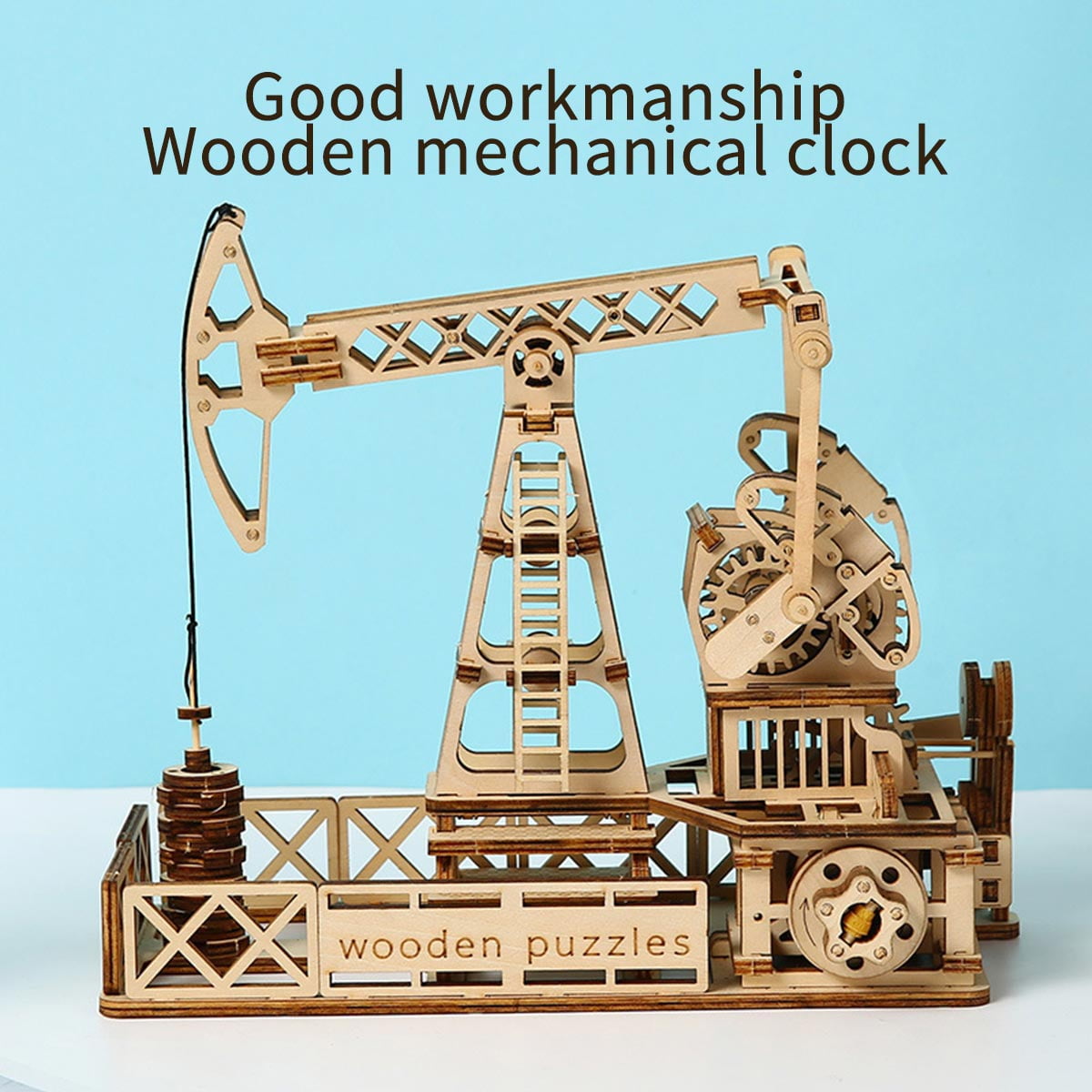 3D Wooden Oil Derrick Model Kit, Creative Assembly Structure Puzzle, Educational DIY Building Set for Adults & Teens, Unique Collectible Display and Home Office Decor