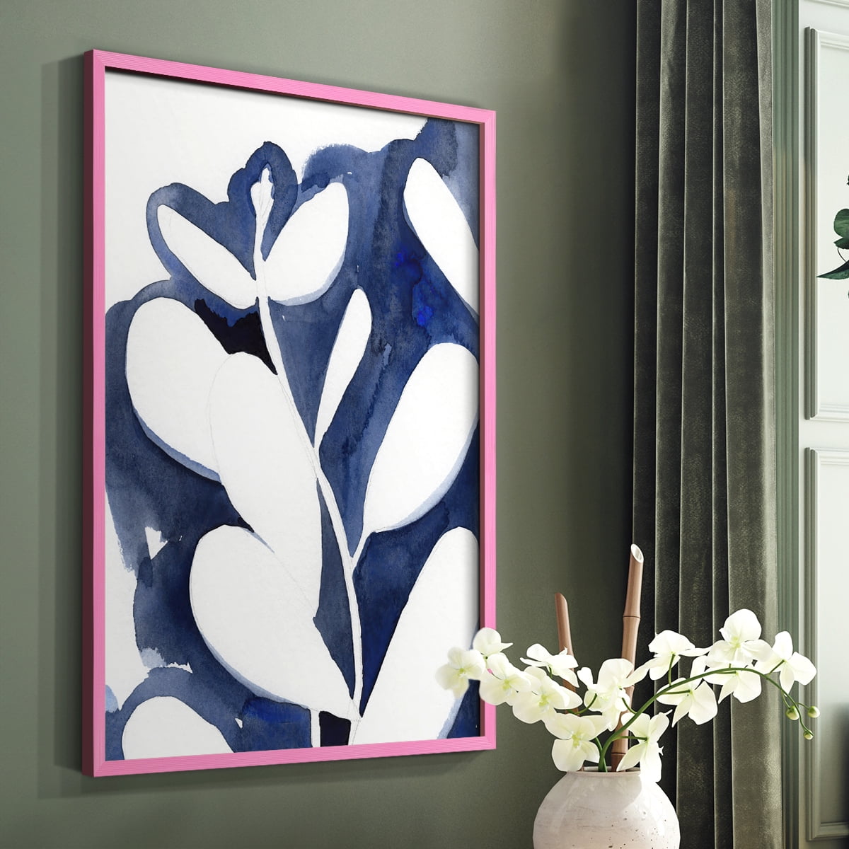Blue Eucalyptus II Framed Print in Pink Solid Wood Framed Print No Nail Hanging
