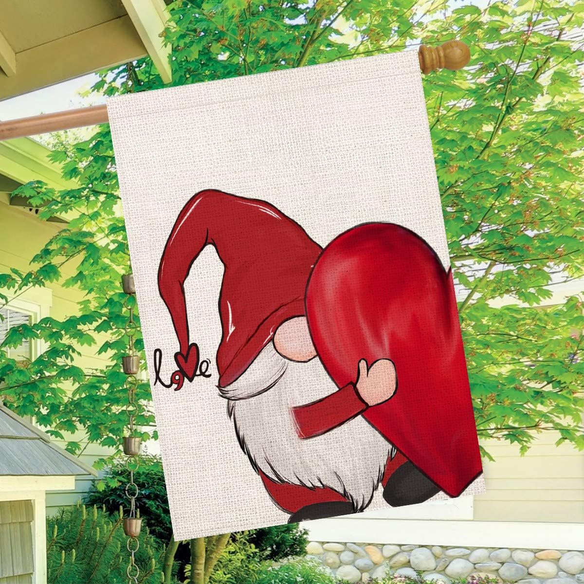 Valentines Day Gnome House Flag Double Sided 28x40 Inch Red Heart Love Valentine‘s Day Wedding Anniversary Holiday Farmhouse Outdoor Decoration Garden Yard Flags Lawn